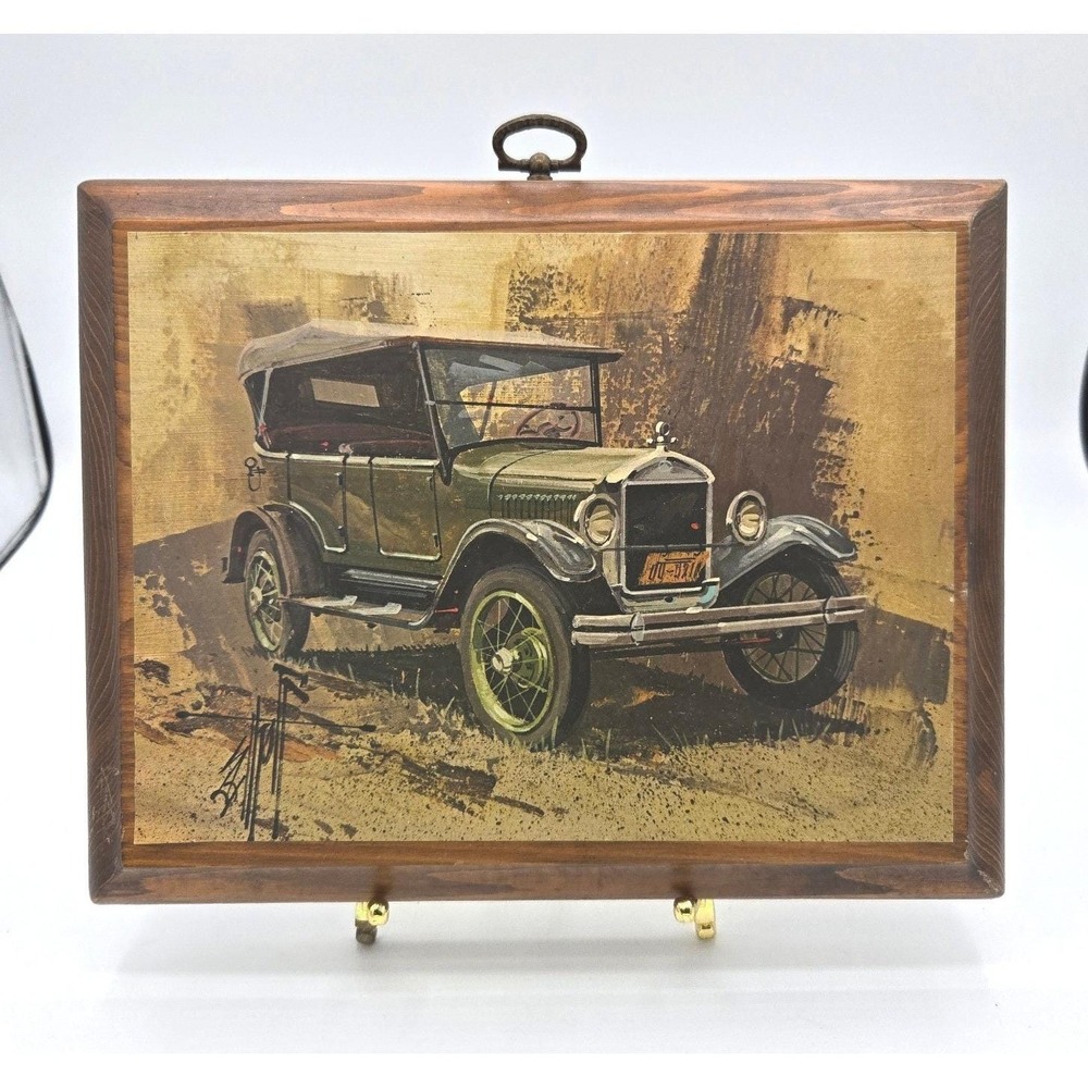 Vintage Ford Model T Wooden Wall Plaque - Classic Antique Car Decor